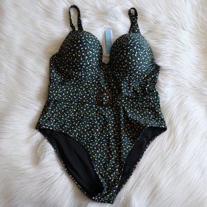Leopard O-Ring Plus Size One Piece Swimsuit Sz M